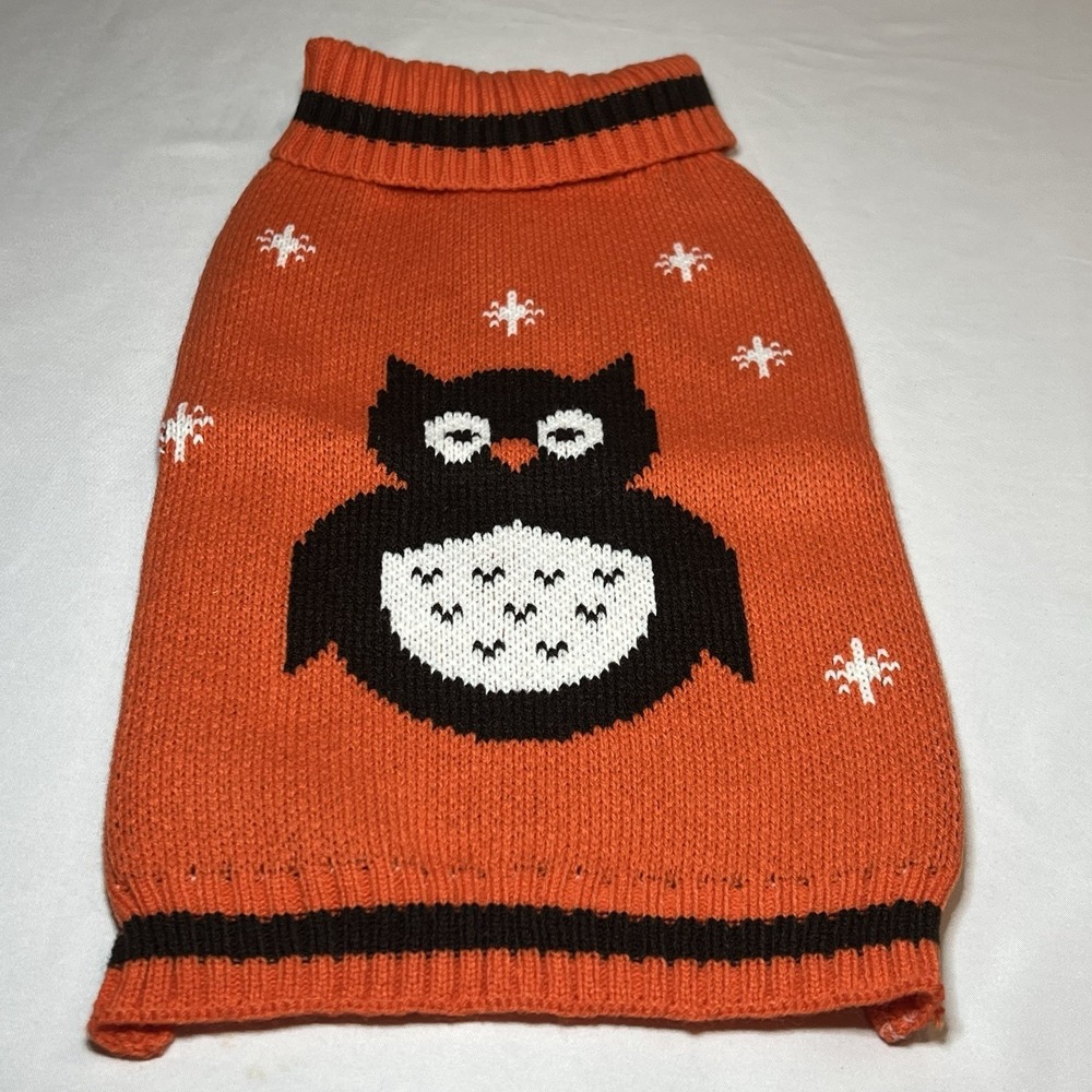 Medium Dog Sweater‎ Warm Orange Owl Pattern Outfit Vest Shirt Clean Fall